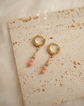 Kolczyki złote  klasyki różowo zielone, Maybe Jwlr