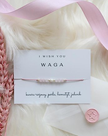 WAGA  -bransoletka zodiakalna - kwarc różowy, perła, KOPERTA, I WISH YOU