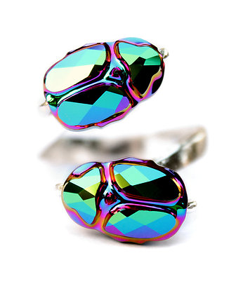 Srebrny pierścionek ze skarabeuszami kryształ Swarovski , Marisella