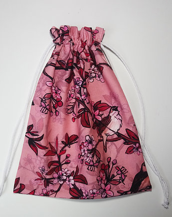 Worek / opakowanie prezentowe,  autorski print różowe kwiaty (100% bawełna), NAWROTANKA