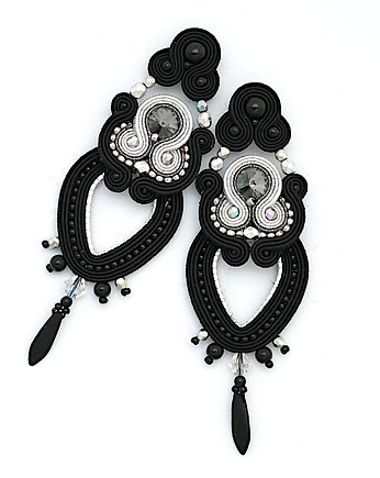 Czarne długie kolczyki soutache, Cardioceras