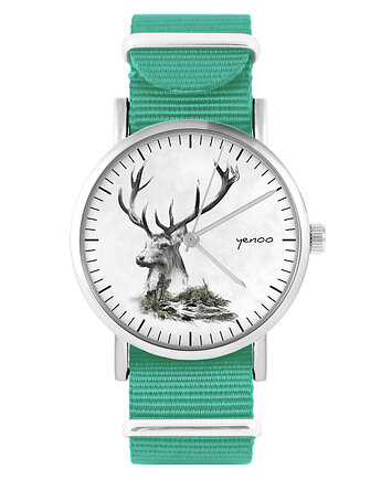 Zegarek -  Jeleń - turkusowy, nylonowy, yenoo