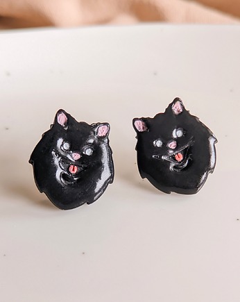 Kolczyki sztyfty pomeranian Szpic Miniaturowy biżuteria z czarnym psem, Dary Rusałki