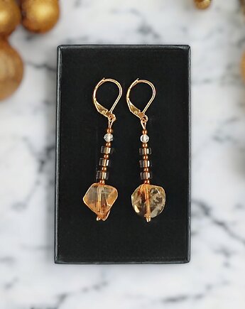 Kolczyki DOBROBYT - cytryn, kwarc dymny, kryształ górski - zamknięte, kaktusia