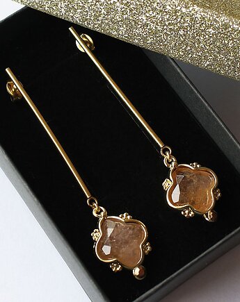 UNIKAT! Eleganckie kolczyki pozłacane kwarc truskawkowy, KEIT