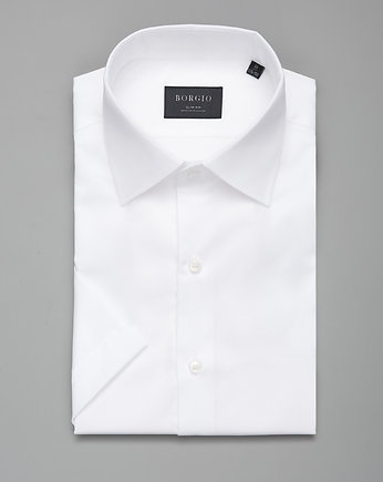 koszula męska bawełna 00102 krótki rękaw slim fit biały 176/182 38, BORGIO