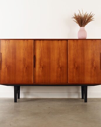 Highboard tekowy, duński design, lata 60, produkcja: Dania, Przetwory design