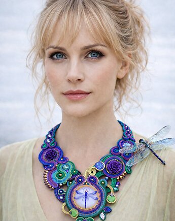 Naszyjnik Soutache z fioletową ważką, Mró Soutache