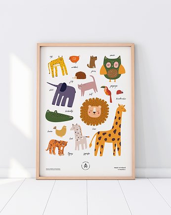 Plakat edukacyjny ZOO wspierający naukę pierwszych słów dzieci, PaperDesk