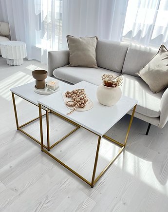 VERA WHITE & GOLD - komplet stolików na złotych nogach, Papierowka Simple form of furniture