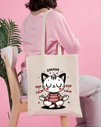 Medytujący kot torba bawełnianan z nadrukiem, ART ORGANIC