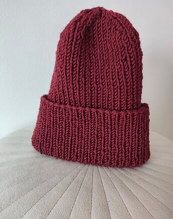 Bordowa czapka dziecięca  MERINO KID 1.0, Po.dziergane
