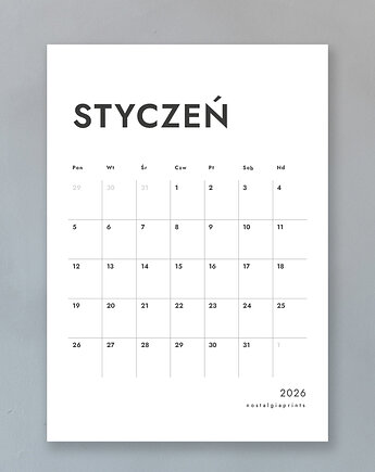 Karty kalendarza 2026 A3 PL - zestaw, Nostalgia Prints