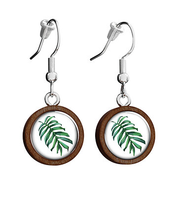 Kolczyki drewniane - Liść , monstera - wiszące, yenoo