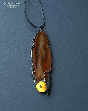 Wisior z agatem brazylijskim w pięknej kolorystyce i bursztynem PREZENT lux, Galeria Limart