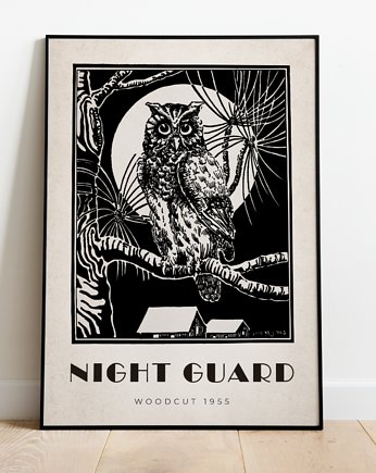 Plakat vintage sowa owl - NIGHT GUARD, Storelia