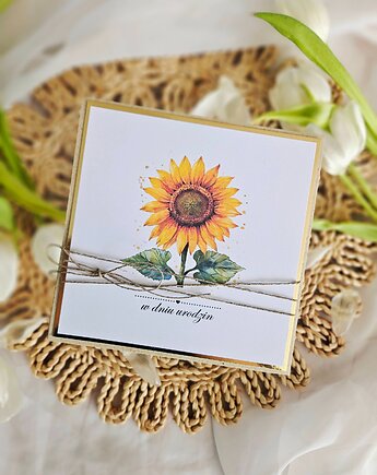 Kartka urodzinowa ze słonecznikiem na zamówienie, papierololo