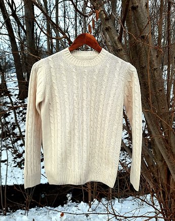 Sweter z kaszmiru 100% śmietankowy ecru warkocz kaszmirowy sweter, BAJKA