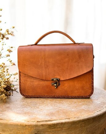 Torebka skórzana ręcznie robiona góralska  Lora kuferek damska, SempreArte