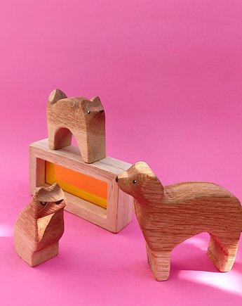 Domowe zwierzęta - zestaw drewnianych zabawek - Pies i dwa Koty, Pszczoła i Niedźwiedź