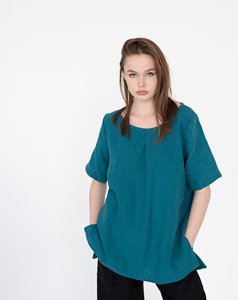 Koszulka damska, lużna koszulka lniana, NavahoClothing