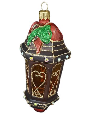 Ręcznie malowana szklana bombka brązowy lampion ze złotymi zdobieniami, STARGLASS