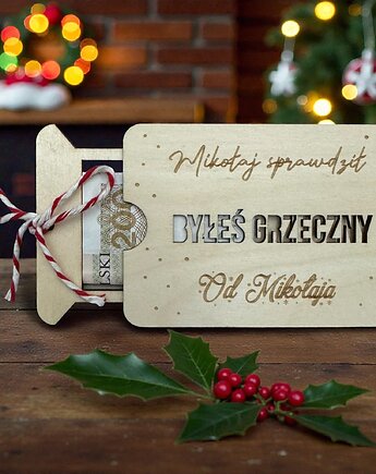 Pudełko na pieniądze BYŁEŚ GRZECZNY prezent Mikołaj PERSONALIZACJA, STREET WOOD