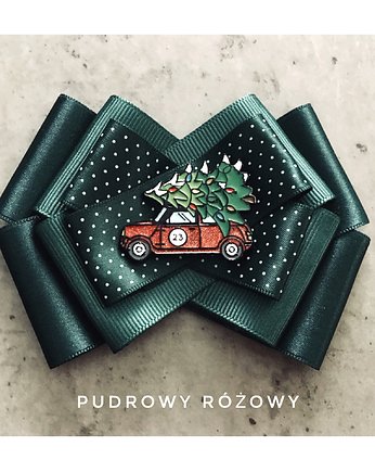 Brosza z Autem i Choinką Święta Mikołajki, Pudrowy Różowy
