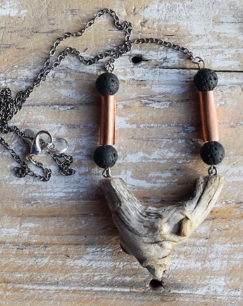 Naszyjnik- wisior z miedzi, lawy wulkanicznej i drewna /1/ handmade rękodzieło, Galeriai