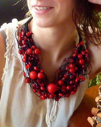 Biżuteria z natury  lniany naszyjnik, cynamonn