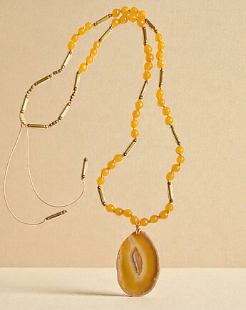 UNIKATOWY naszyjnik supełkowany : agat i jadeit : ŻÓŁTY naszyjnik, kaktusia