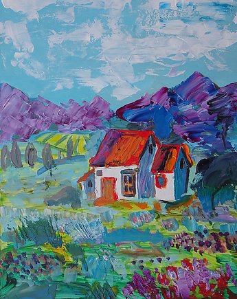 Obraz olejny do salonu pejzaż lato w dolinie, alice oil on canvas