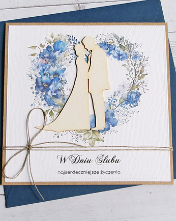 Kartka ślubna z życzeniami : niebieska I, kaktusia