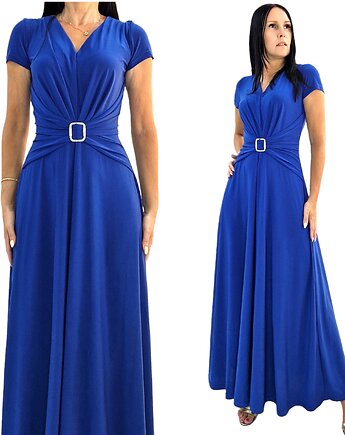 Chabrowa maxi sukienka z ozdobą w talii, MM FASHION