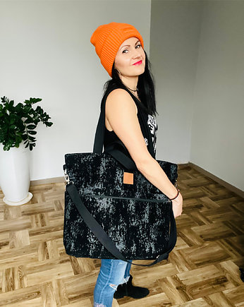 Duża torba z jeansu powlekanego welurem "Mili Weekend Bag" - czarna, Militu