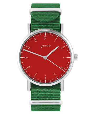 Zegarek - Simple czerwony - zielony, nylonowy, yenoo