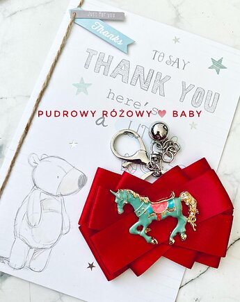 Czerwona Kokardka Brelok do wózka New, Pudrowy Różowy