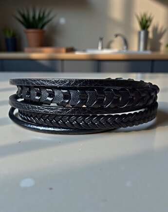 Męska bransoletka wielorzędowa ekoskóra, KEIT