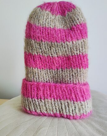 Czapka z wełny alpaki i merynosa Pink Alpaka, Po.dziergane