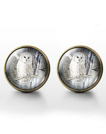 Kolczyki sztyfty - Biała sowa - brąz, yenoo