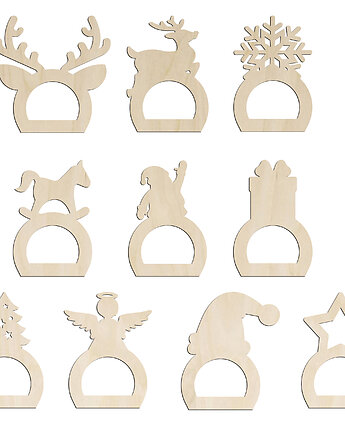 Obrączki na Serwetki Drewniane Świąteczne Serwetnik Spinki ZESTAW 10 WZORÓW, smxdsgn