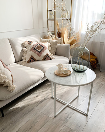 STELLA  WHITE- okrągły stolik kawowy ze złotym stelażem, Papierowka Simple form of furniture