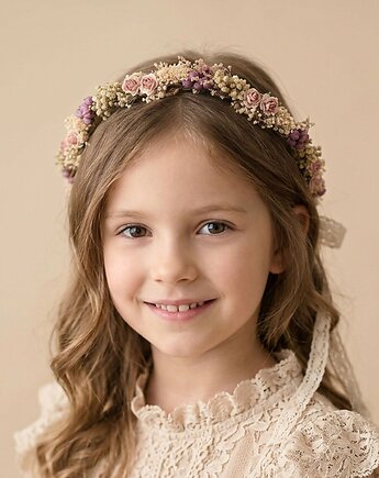 Delikatny naturalny wianek - suszone kwiaty, Lola White