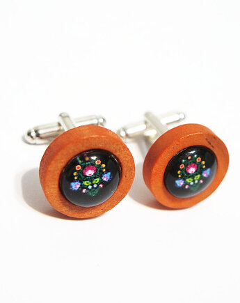 Folk czarne - drewniane spinki do mankietów, red, yenoo