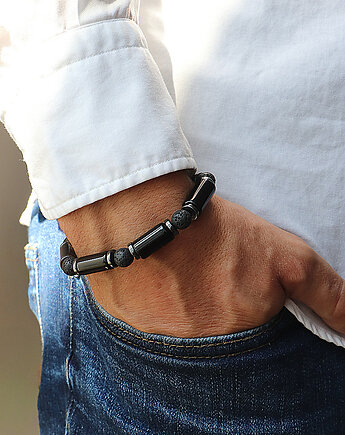 Bransoletka męska - czarny turmalin, lawa, hematyt, Bring Biżuteria