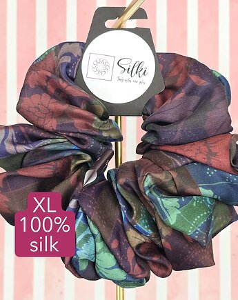 XL duża gumka do włosów jedwab naturalny scrunchie brązowa kolorowa, Silki
