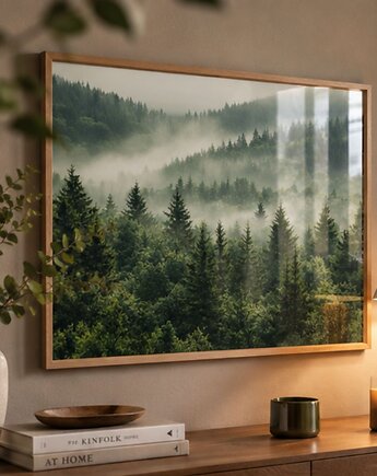 PLAKAT las we mgle zdjęcie lasu zielony, black dot studio