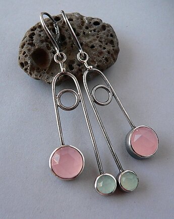 Kolczyki srebrne -pudrowy róż i mięta-, Emilia Woźniak