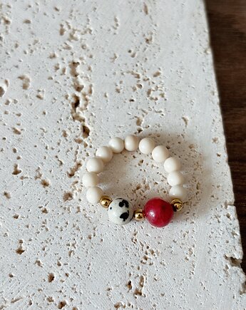 Pierścionek elastyczny Kamień rzeczny i Jaspis, Chmolowska Jewellery