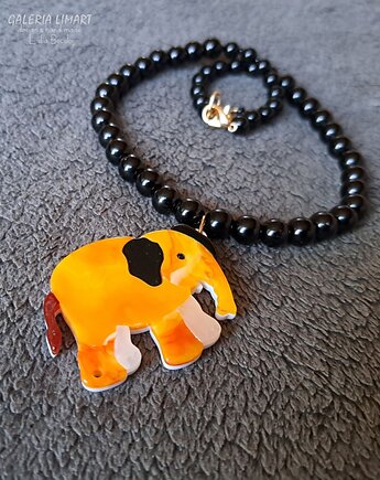 Żółty słoń w wyjątkowym naszyjniku handmad dla kogoś z fantazją  Prezent, Galeria Limart